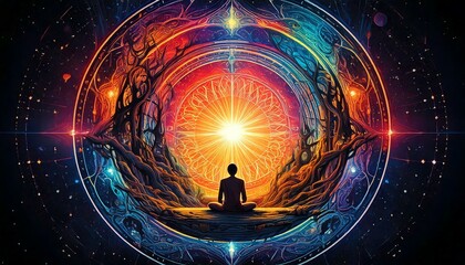 Canvas Print - vibrant and mystical, merging elements of spirituality and the universe black background art design