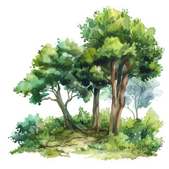 Wall Mural - a watercolor vector of a forest, isolated on a white background.