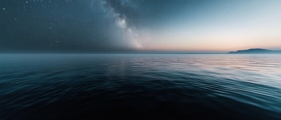 Wall Mural - A tranquil sea merges with a starry night sky, showcasing a breathtaking horizon at dusk.