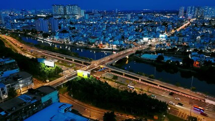 Wall Mural - Timelapse captures the bustling energy of nighttime city traffic on a major highway