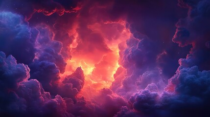 Wall Mural - Dramatic thunderstorm clouds illuminated by evening light capturing nature s intensity and beauty