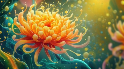 Artistic oil painting of liquid flower resembling dahlia blooms with fluid shapes and hints of gold perfect for home decor