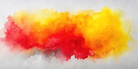 Abstract yellow red watercolor painting on white gray background