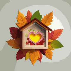 Wall Mural - Miniature house with heart shape window. Sweet home concept. Family warmth, love and protection