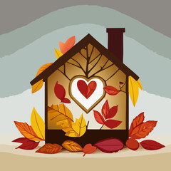Wall Mural - Miniature house with heart shape window. Sweet home concept. Family warmth, love and protection