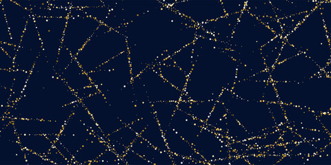 Leinwandbilder - Bright vector illustration of magic sparkling shiny particles and lines on dark background. Vector illustration. Golden glitter.