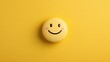 © artiiz - Smiley icon with cartoon eyes, blushing cheeks, and a cheerful expression, on a bright yellow background with soft shadows, Photorealistic
