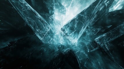 Poster - abstract ice formations glowing with light in a dark background, creating a mystical atmosphere at n