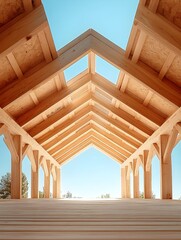 Wooden roof that is currently being built, roof made of wood