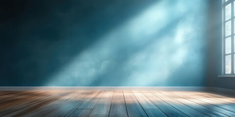 Poster - Serene Blue Empty Room with Soft Light Rays