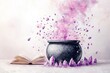 © VIK - A magical cauldron emits colorful, swirling potion vapor surrounded by crystals and mystical elements, evoking enchantment and mystery.