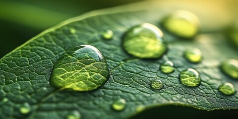Poster - Large Transparent Water Drops on Leaf Surface