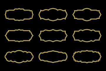 Poster - Thin geometric frame set. Collection of linear gold frame art deco style. Luxury gold borders for wedding invitation oval decoration