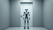 © Tameem - A humanoid robot standing in an empty room with a closed door.