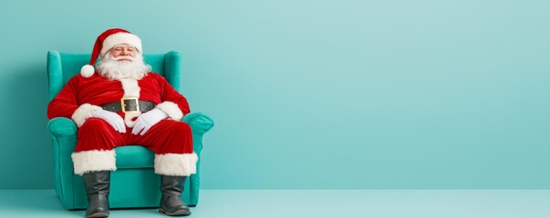 Wall Mural - Santa claus sits comfortably in a vibrant chair spreading holiday cheer and joy to all