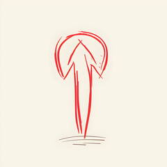 Poster - A red arrow pointing down, simple line drawing, white background