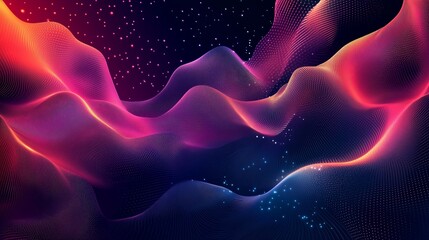 Poster - Colorful abstract waves of light shimmering across a digital canvas at night, creating a surreal and mesmerizing visual experience