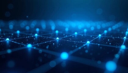Fototapete - Abstract technology background featuring a grid of glowing blue dots for digital innovation