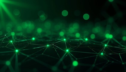 Fototapete - Abstract technology background with glowing green network connections and nodes for digital innovation