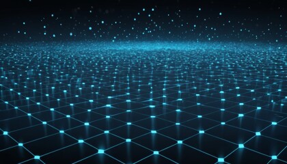 Fototapete - Abstract technology background with glowing hexagonal grid and particles for digital visualization