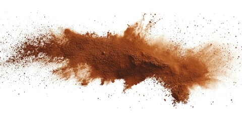 Canvas Print - Abstract splattered powder on a white background, vibrant brown powder texture.