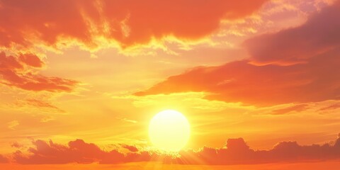 Poster - Sky after sunset, with a yellow and orange hue above and a golden sun. Stunning summer sunset scene.