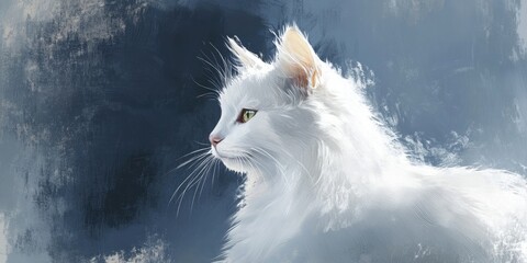 Poster - A white cat is gazing to the left.