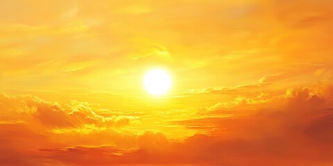Poster - Sky after sunset, with a yellow and orange hue above and a golden sun. Stunning summer sunset scene.
