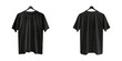 © pibi37.studio - Black T-shirt Front and Back on Hanger Isolated on Transparent Background. Simple Casual Apparel