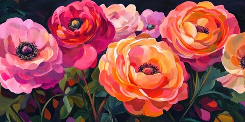 Aufkleber - Pink and Orange Ranunculus Blooms