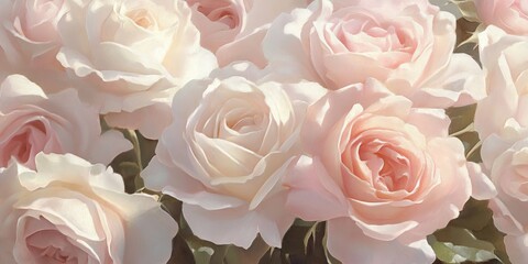 Aufkleber - Banner featuring a close-up of soft pink and cream roses.
