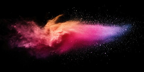 Aufkleber - Abstract powder splattered background, freeze motion of colored powder bursting/being thrown, multicolored glitter texture on a black backdrop.
