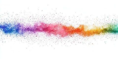 Poster - Abstract powder scattered on a white background, capturing the freeze motion of color powder bursting or being thrown, creating a multicolored glitter texture.
