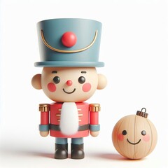 Wall Mural - a 3d Cute Smiling Nutcracker Christmas, full body, white background