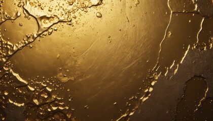 Poster - Abstract golden surface with droplets, showcasing texture and reflections in soft lighting