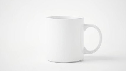 Wall Mural - A clean white mug with a rounded handle rests against a stark white backdrop, ready for personalization.