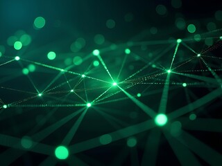Green laser light dot linking together to form a web structure in a black, dark background