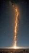 © Mordikai Art - Intense Vertical Lightning Bolt Illuminating Night Sky With Brilliant Energy Against Starry Background Casting Fiery Glow Over Expansive Landscape