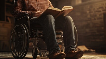 Poster - A man in a wheelchair is reading a book