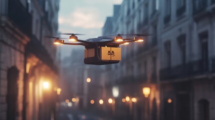 Poster - a drone delivering a package, symbolizing the future of autonomous air delivery and its potential to