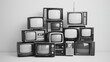© bitano - Black-and-White Photograph of Stacked Vintage Televisions