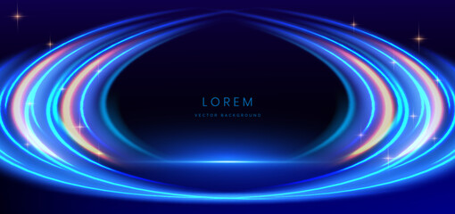 Fototapete - Abstract futuristic glowing neon blue color ray. Hi speed motion moving concept on dark blue background.
