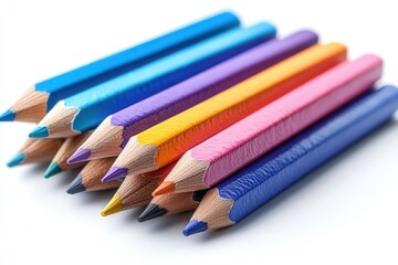 A striking top view of an array of colorful wooden pencils