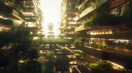 Poster - A farm utilizing vertical farming techniques to plant crops in stacked layers.