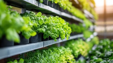 Poster - A farm utilizing vertical farming techniques to plant crops in stacked layers.