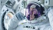 © VK Studio - An astronaut gazes thoughtfully out a spacecraft window, surrounded by the intricate interior of the space station, reflecting on the vastness of the universe.