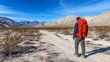 © Ilja - Hiking Through the Desert Valley, A Lone Adventurer Explores the Wild Landscape on a Sunny Day.