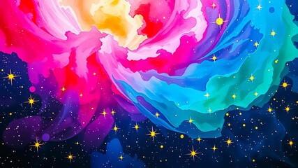 Wall Mural - Cosmic Swirls of Color and Light A Dreamy Abstract Composition of Swirling Nebulae and Glowing Stars