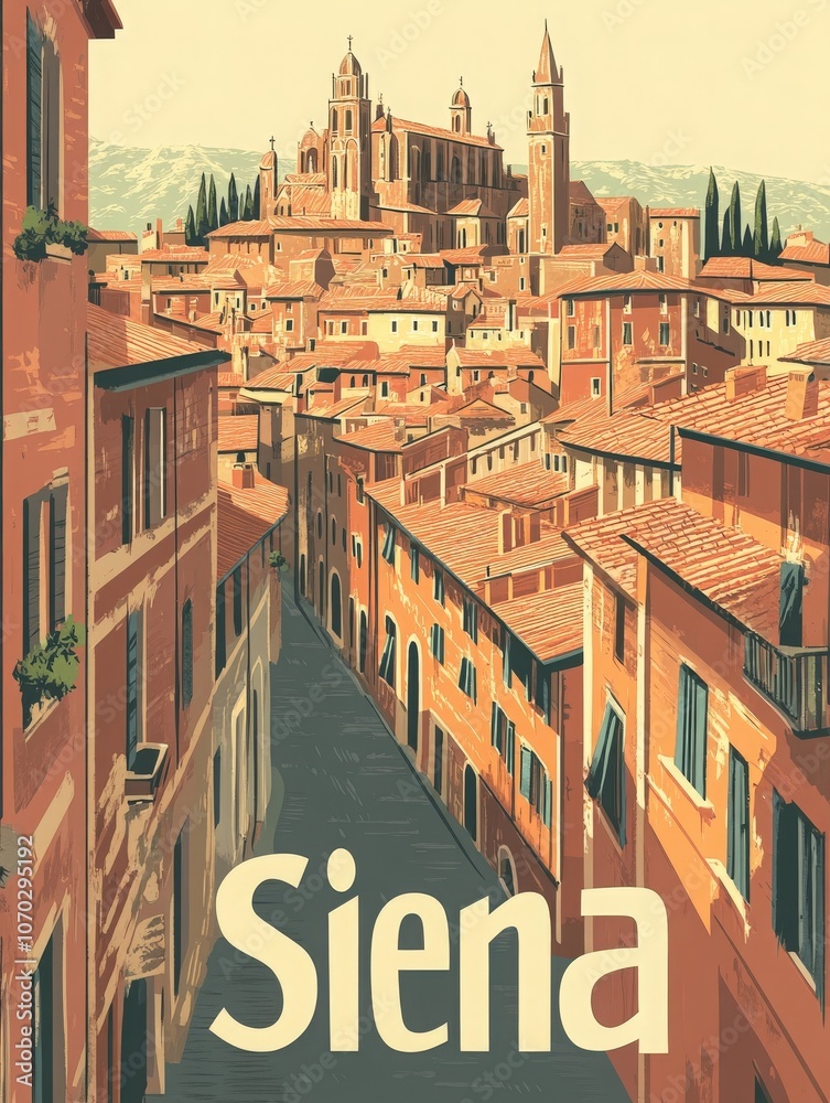 Discover the enchanting city of Siena, where narrow streets wind through historic buildings. The magnificent skyline is dominated by its stunning churches and medieval towers, inviting travelers.