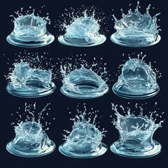 Poster - Capture the beauty of water splash elements in midair with smooth blue backgrounds